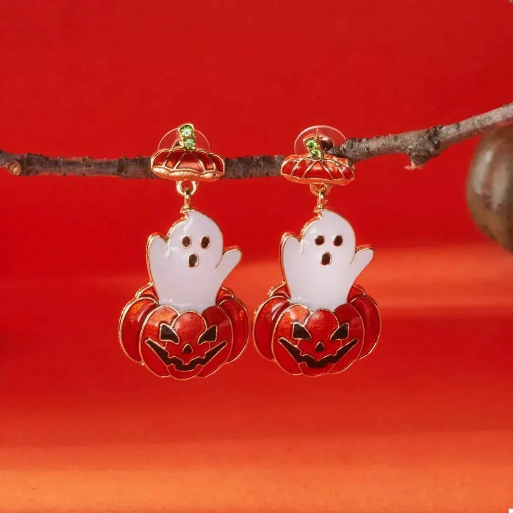 Halloween Ghost Pumpkin Dangle Earrings
