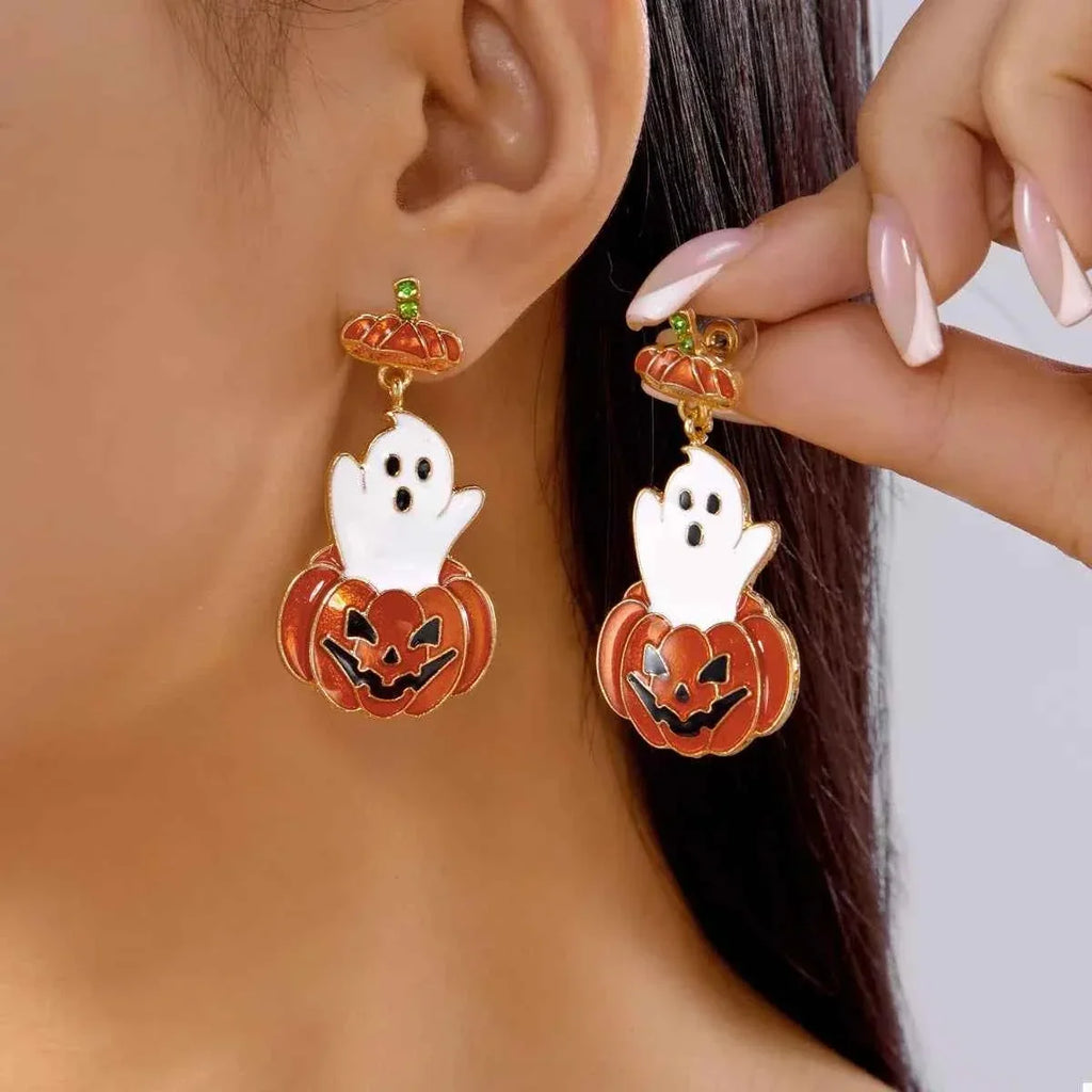 Halloween Ghost Pumpkin Dangle Earrings