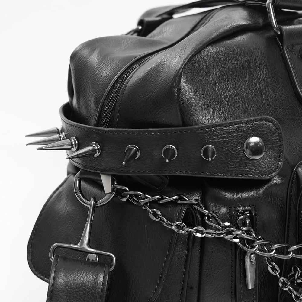 Gothic Chain Embellished Black Tote Bag with Spikes